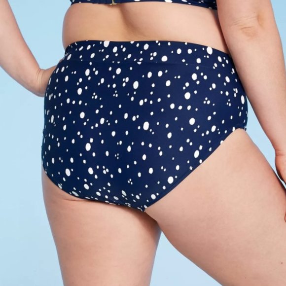 Kona Sol Bikini Bottom Navy Dot Print Plus Size *NEW* - Picture 3 of 5